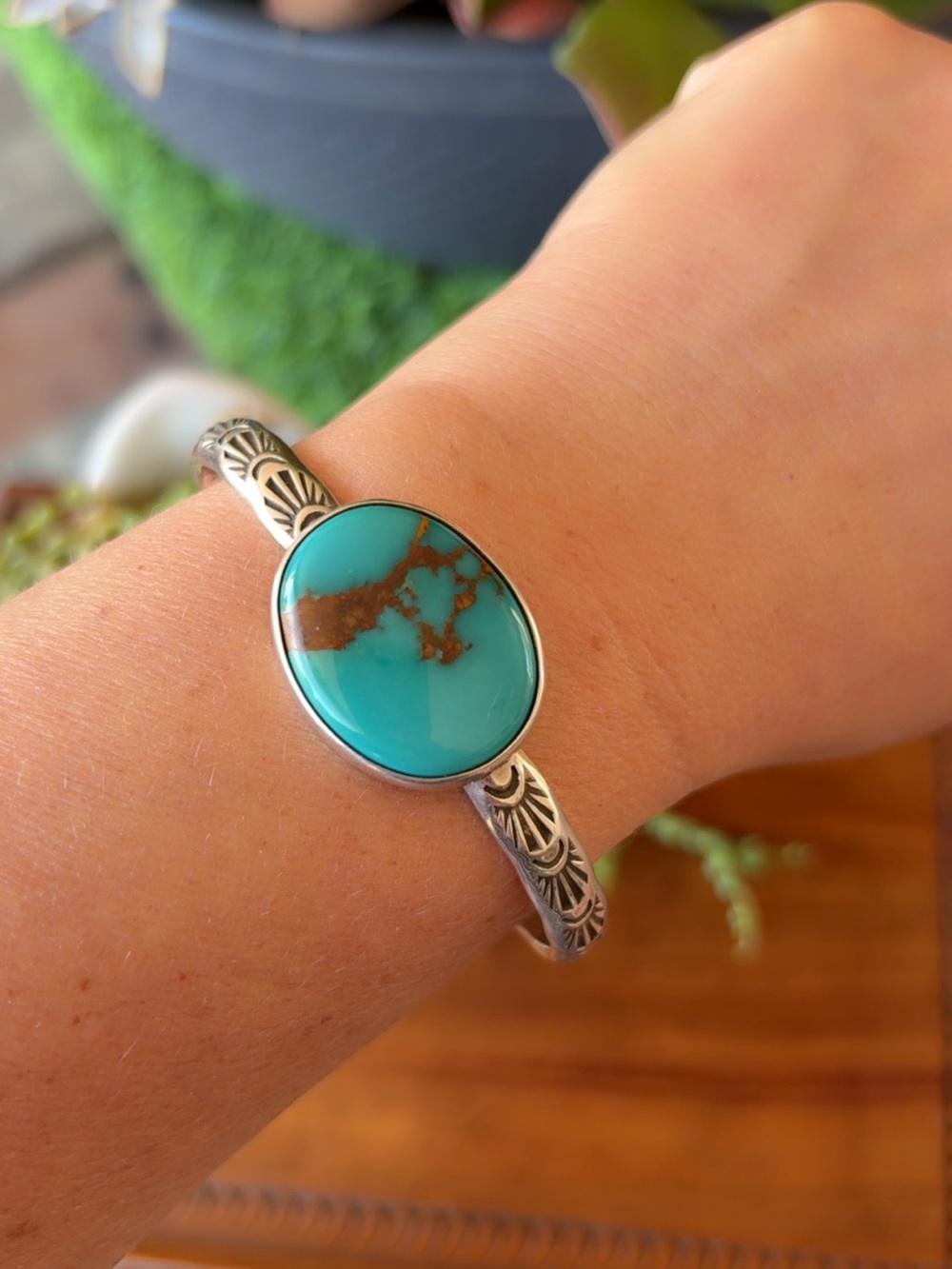 Numi Olive Royston Turquoise Heavyweight Sterling Cuff M/L
